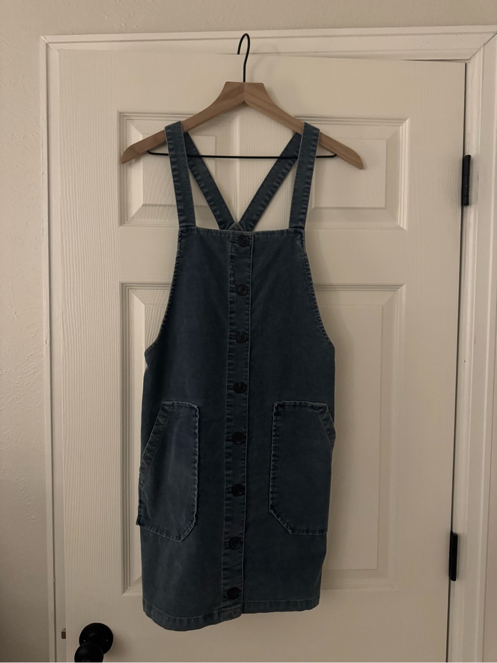 American Eagle Outfitters Corduroy Overall Dress in Faded Blue-Gray